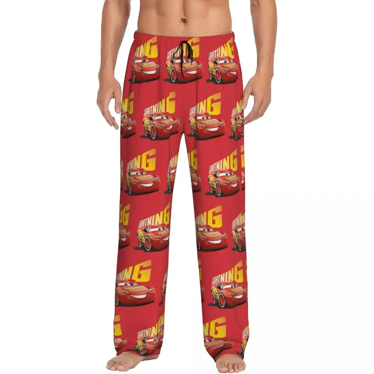 Pantalones de pijama McQueen con iluminación personalizada, ropa de dormir para coches para hombre, pantalones elásticos con bolsillos