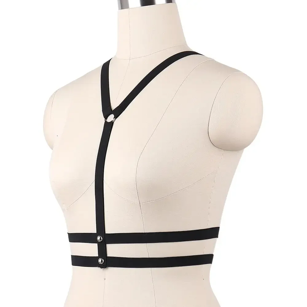 Women Sexy Lingerie Open Chest Bra Soft Edgy Body Cage Goth Round rivets Harness Belt  Bondage Hollow Body Harness Bra