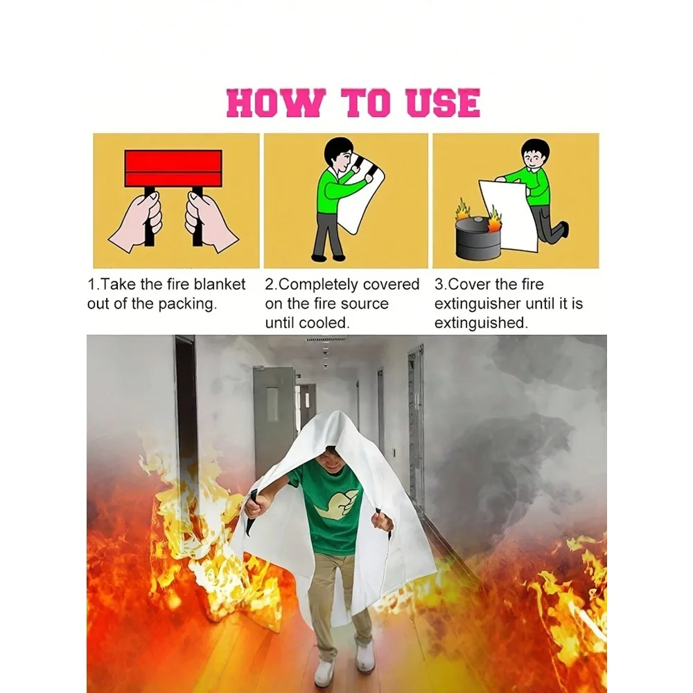ผ้าห่มกันไฟ 39.37 x 39.37 นิ้ว ผ้าห่มฉุกเฉินทนไฟ ผ้าห่มไฟเบอร์กลาสสำหรับครัว เตาผิง บาร์บีคิว