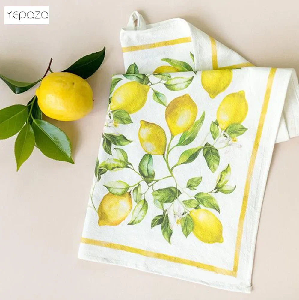 2pcs in a set Kichen Decoracion Pretty Lemon Tea towels Flour Sack Cotton Kitchen Towels Strong Water Absorbent Soft Discloths