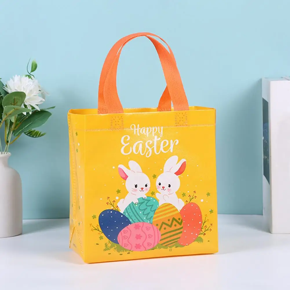 Easter Party Favor Bag Easter Festival Gift Bags with Colorful Egg Bunny Design Set of 4 Non-woven Fabric for Treats for Happy