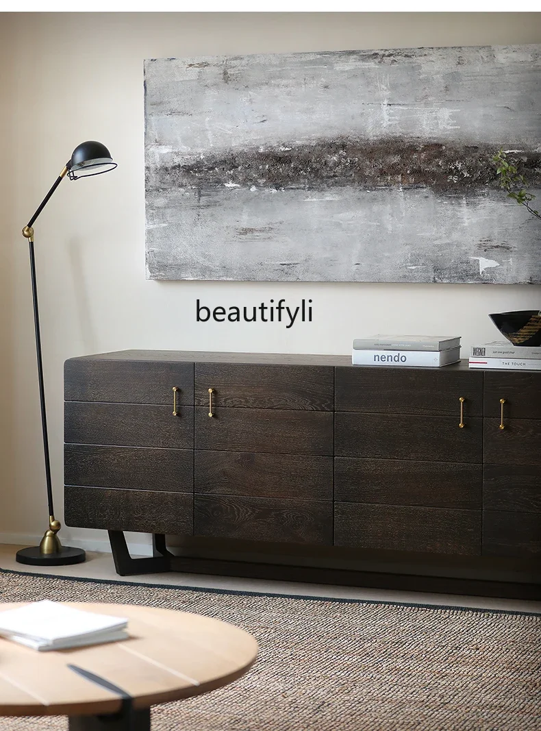 Modern Minimalist Nordic Retro Style Solid Wood Oak TV Cabinet Side Cabinet Living Room Dedicated