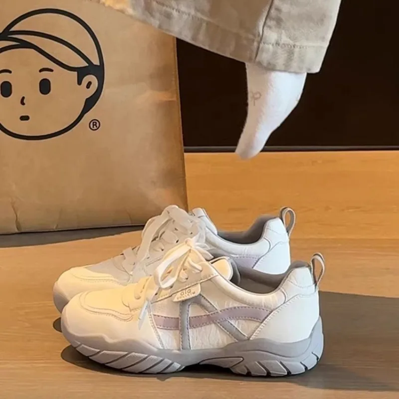 Women Retro Color‑Block Chunky Sneakers Lace‑Up Platform Walking Shoes Casual Outdoor Lightweight Daily Training Sport