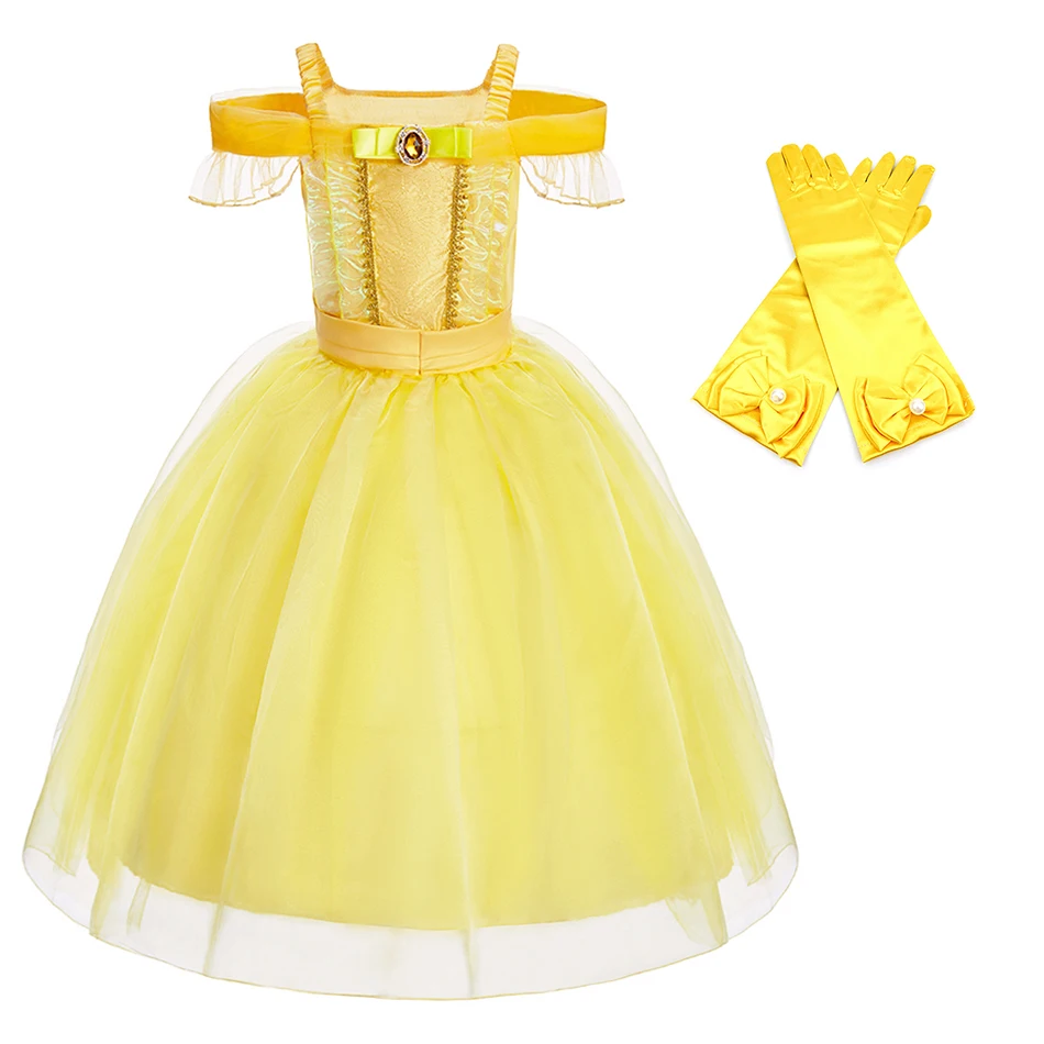 Girls Bell Sleeveless Dress Girls Princess Dress Kids Birthday Yellow Tulle Dress Stage Performance Party Kids Cosplay Dresses