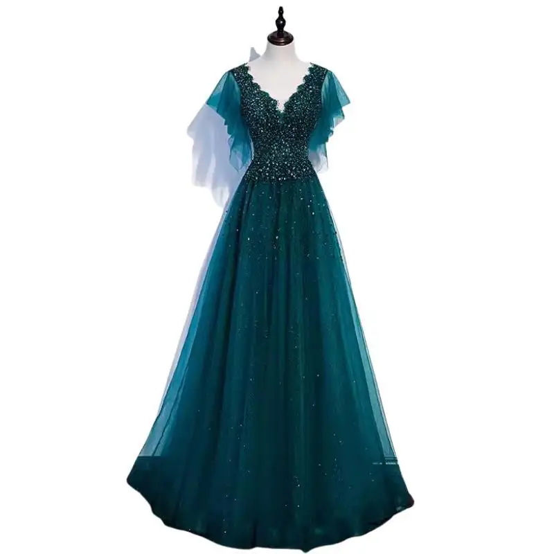 AA173 Angepasst Echt Bild Hunter Green Abend Formale Kleid Kurzarm Pailletten Frauen Formale Besondere Anlässe Party Kleid