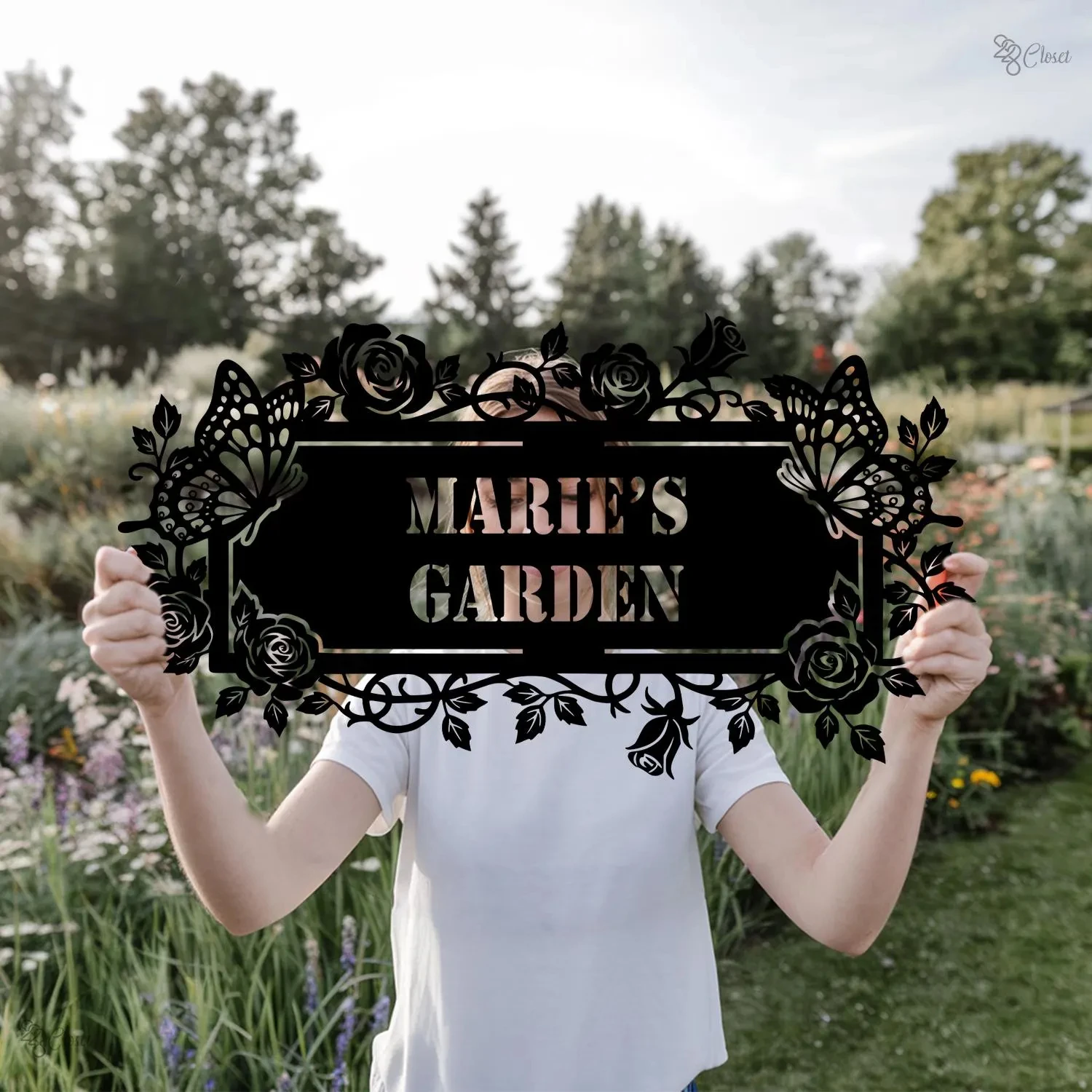 

Custom Garden Sign with Butterflies and Roses Garden Hanging Sign Butterfly sign Rose garden sign Hanging garden sign Mom Gift