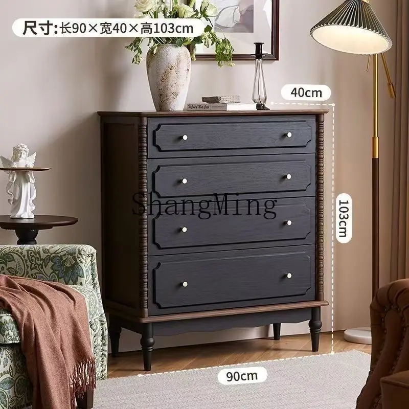 

FG solid wood chest chest chest bedroom storage eight buckets retro living room drawer bedside storage locker