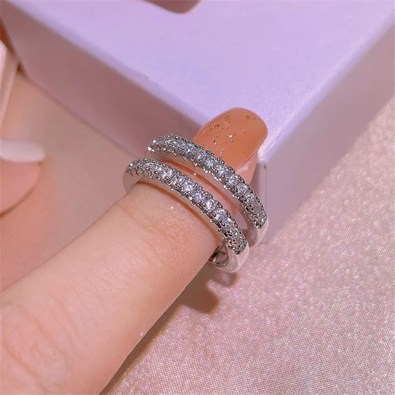 D Color VVS1 Vintage dwurzędowe pierścionki zaręczynowe Moissanite dla kobiet prawdziwe 100% 925 srebrne pierścionki pasek na biżuterię prezent — zdjęcie 4