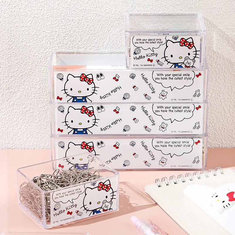 Hello Kitty Storage Box Sanrio Anime Kawaii My Melody Hyaline Desktop Ornament Dressing Table Girls Jewelry Lipstick Glove Box