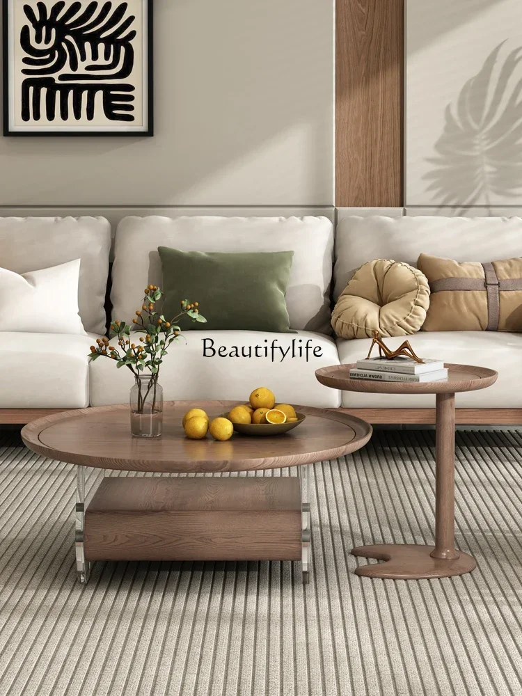 

13Walnut Tea Table Living Room Home Acrylic Vintage round Cream Style Tea Table