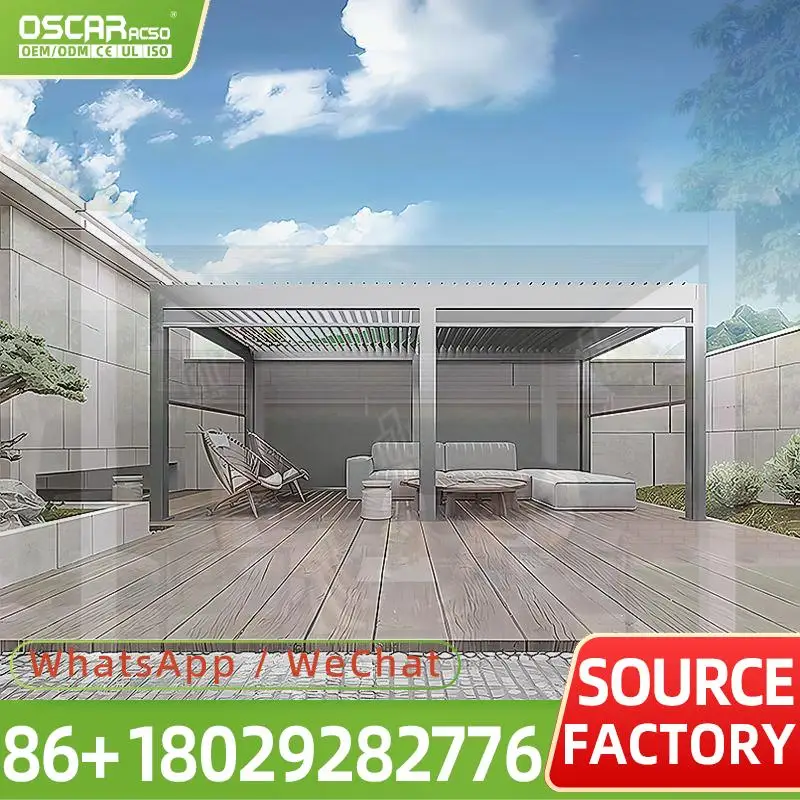 Manual Motorized Retractable Louvered Terrace Pergola Canopy Electric LED Hurricane Proof for Patio Garden Balcony pergola
