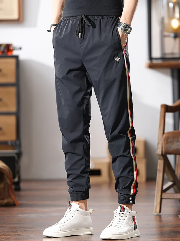 

Trendy Ice Silk Slim Fit Men's Casual Pants Summer Thin Commute Sports Trousers Qui Dry Cuffed Leisure Trousers
