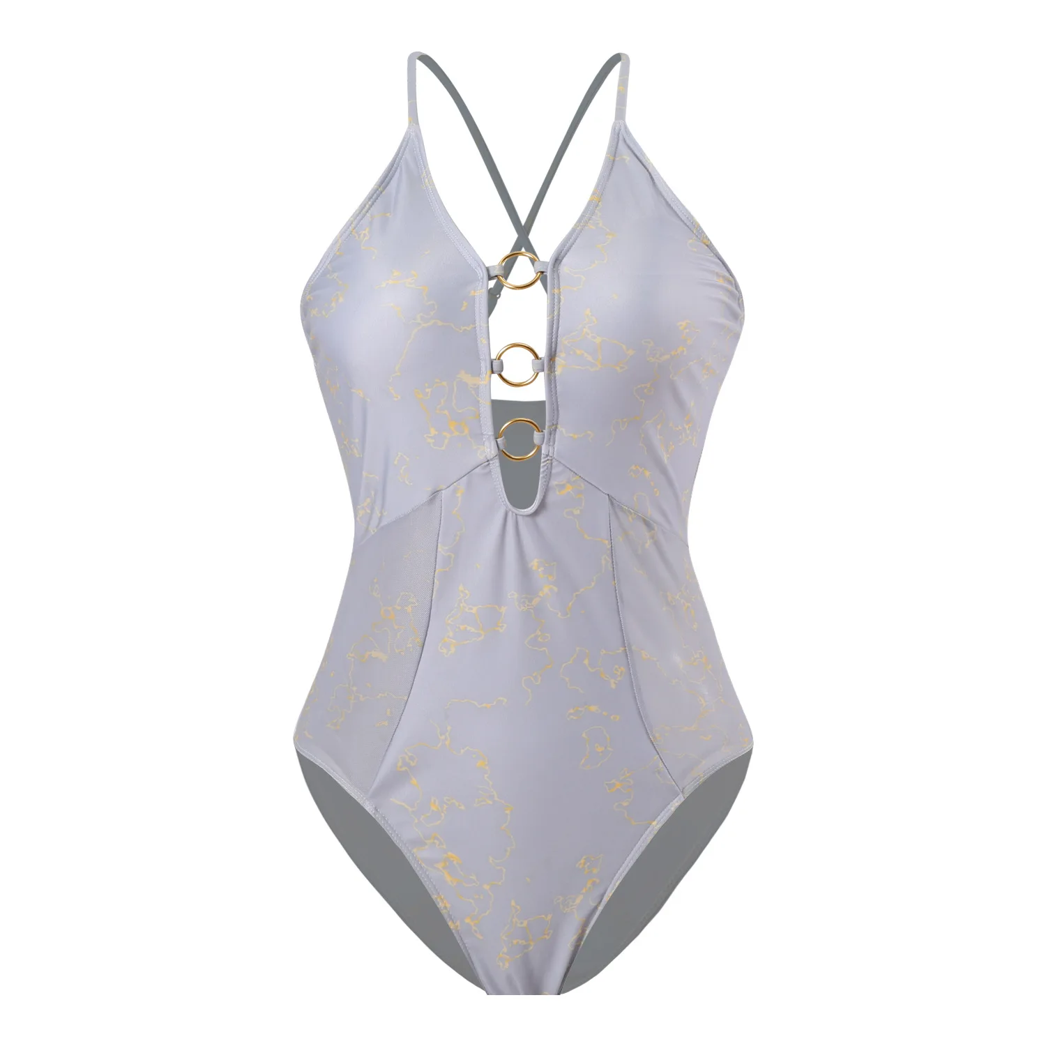 

Women's Marble Print One Piece Swimsuit 2025 Gold Ring Tummy Control Bathing Suit Push Up Swimsuit for Beach Vacation