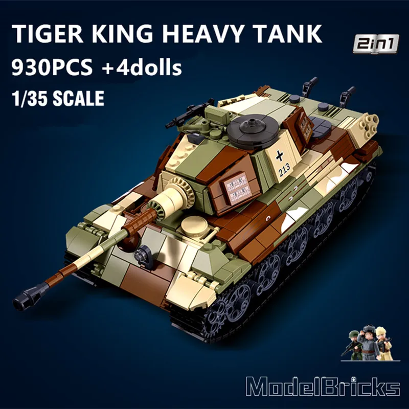 

Sluban Military WW2 MBT Building Blocks SWAT Police Soldiers Army Tiger King Heavy Tank Model Bricks Creative Constructor Toys