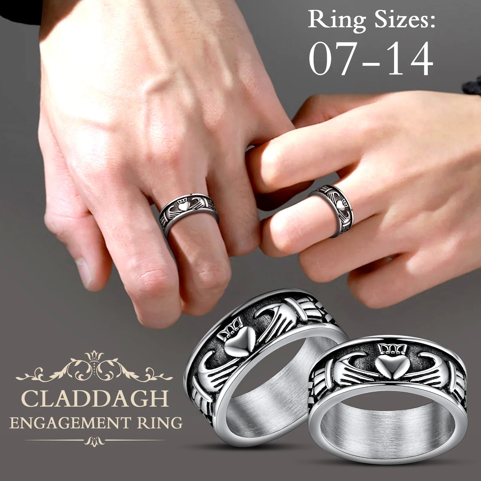 U7 Classic Wedding Rings 4/6mm Flat Band Plain Rings Claddagh Rings Love Loyalty 316L Stainless Steel Irish Couple Jewelry Gift