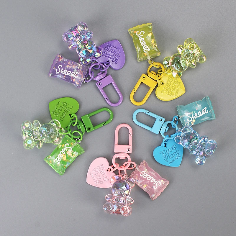 Cartoon Bling Heart Bear Animal Candy Keychain Key Ring For Friend Lovers Cute Creative Bag Car Earphone Box Key Accessories