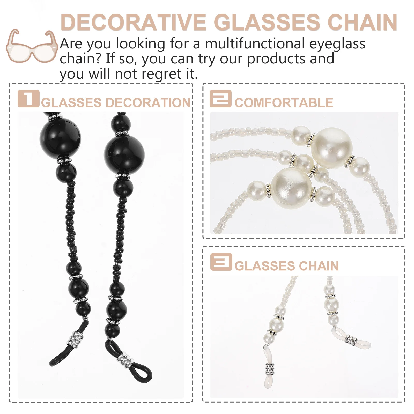 2 قطعة النظارات اللؤلؤ معلقة الحبل طويل قابل للتعديل مطرز سلسلة النظارة حامل أنيق شنقا حبل لنظارات القراءة