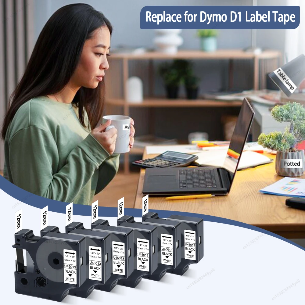 3/5PK Nastro per etichette Dymo D1 45013 per ricariche Dymo Label Maker D1 45013 Nero su bianco Compatibile con Dymo LabelManager 160 280