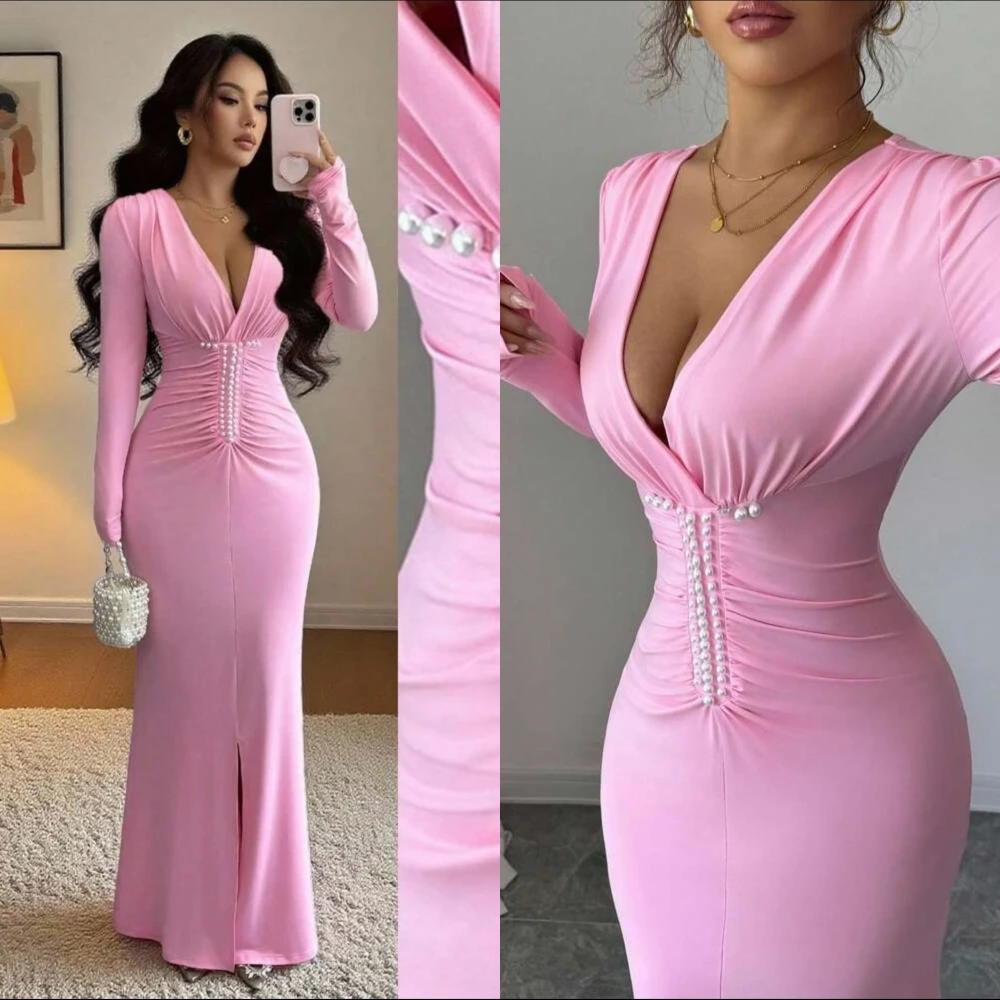 تخصيص حورية البحر الخامس الرقبة طويلة الأكمام أنيقة حساسة مساء اللباس الأزياء الحديثة فساتين المشاهير مزاجه فستان الحفلة الراقصة