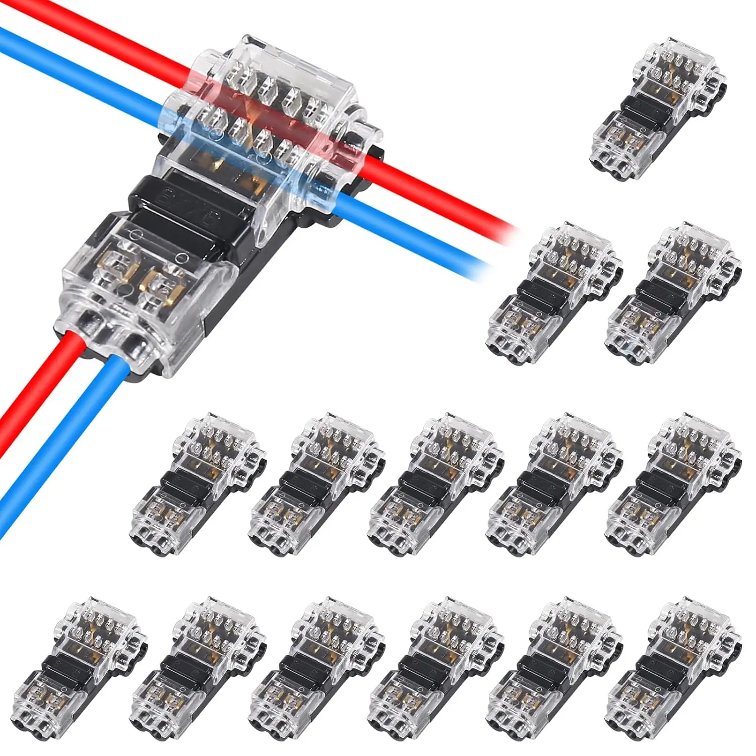 Conector de fio tipo t, conector de emenda de fio automotivo de 2 pinos, conector de fiação de torneira t, conector de fio elétrico para carro, 15 peças