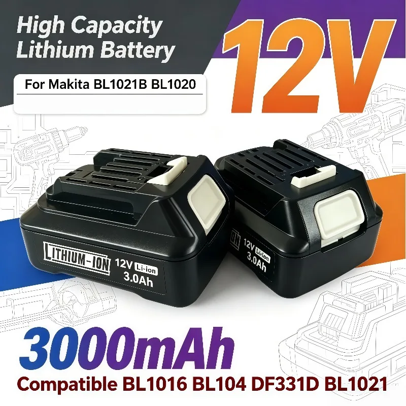 12V 3000mAh Replacement Lithium Battery Fit for BL1021B BL1020 BL1016 BL104 DF331D Power Tool Battery Pack