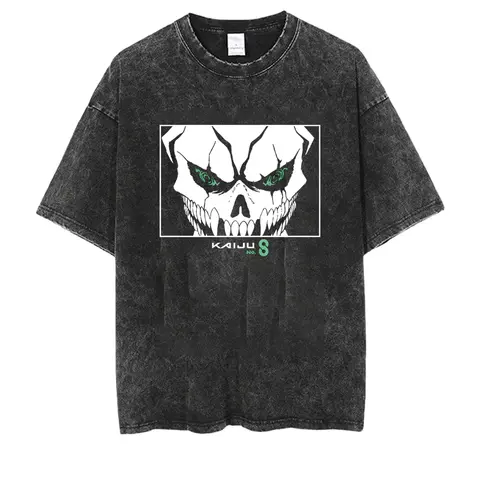 2025 Kaiju No.8 Wash 빈티지 빈티지 티셔츠 남성용 및 여성용 Kaiju No.8 프린트 여름 패션 캐주얼 반소매
