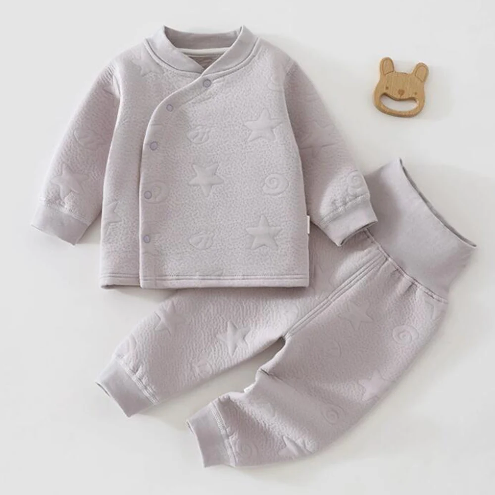 Baby Outfit Set Quilted Warm Autumn Winter Unisex Baby Boy Girl Clothes Solid Color Infant Two Piece Set Daily Wear