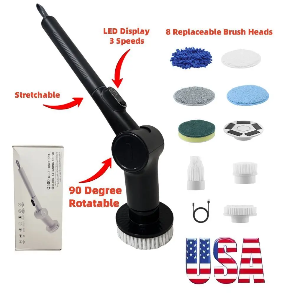 Electric Spin Scrubber  8 Replaceable Brush Heads Shower Cleaner Brush 3 Speeds