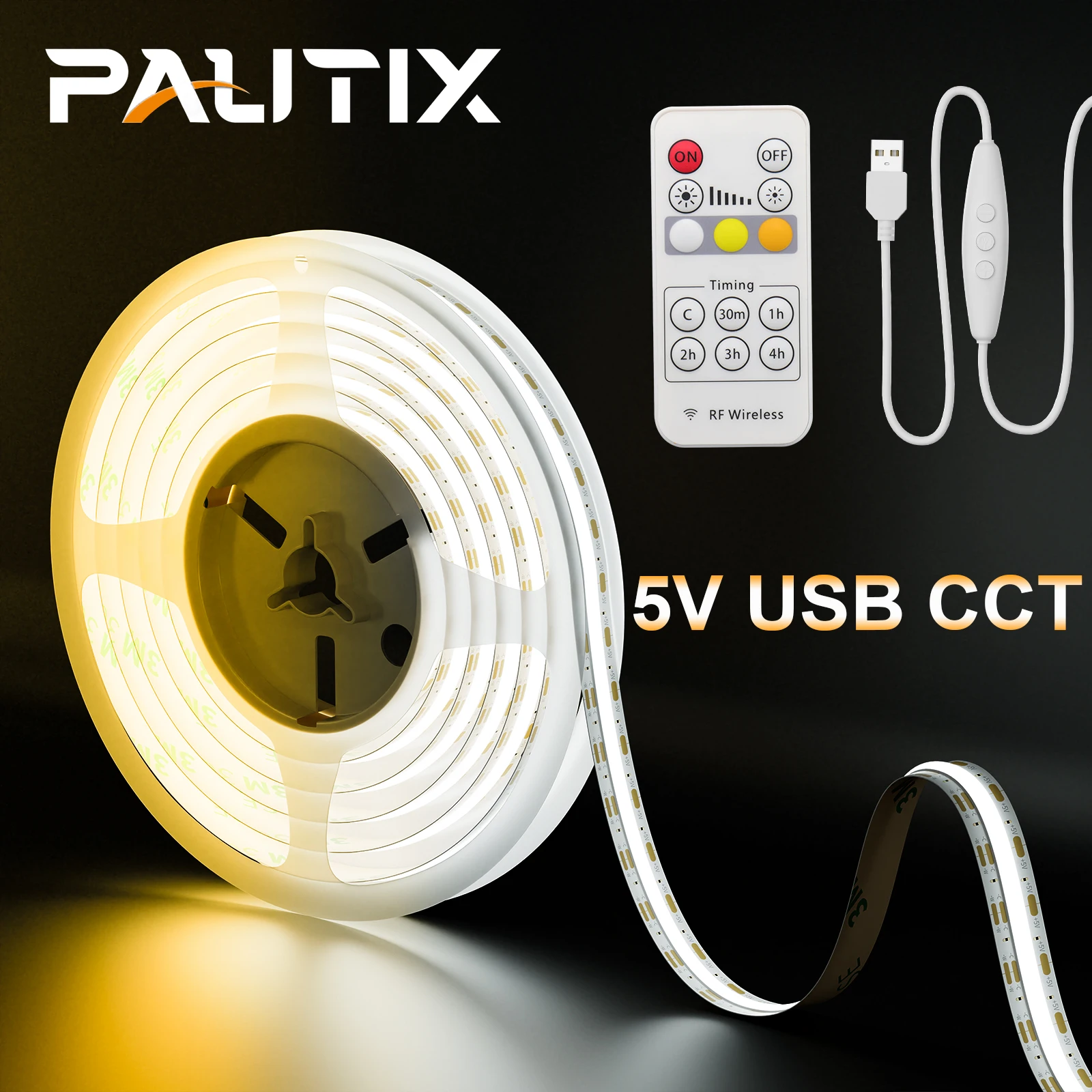 PAUTIX 5V USB COB LED Strip Light CCT sintonizzabile ad alta densità 640 LED/m controllo RF nastro lineare flessibile dimmerabile per retroilluminazione TV