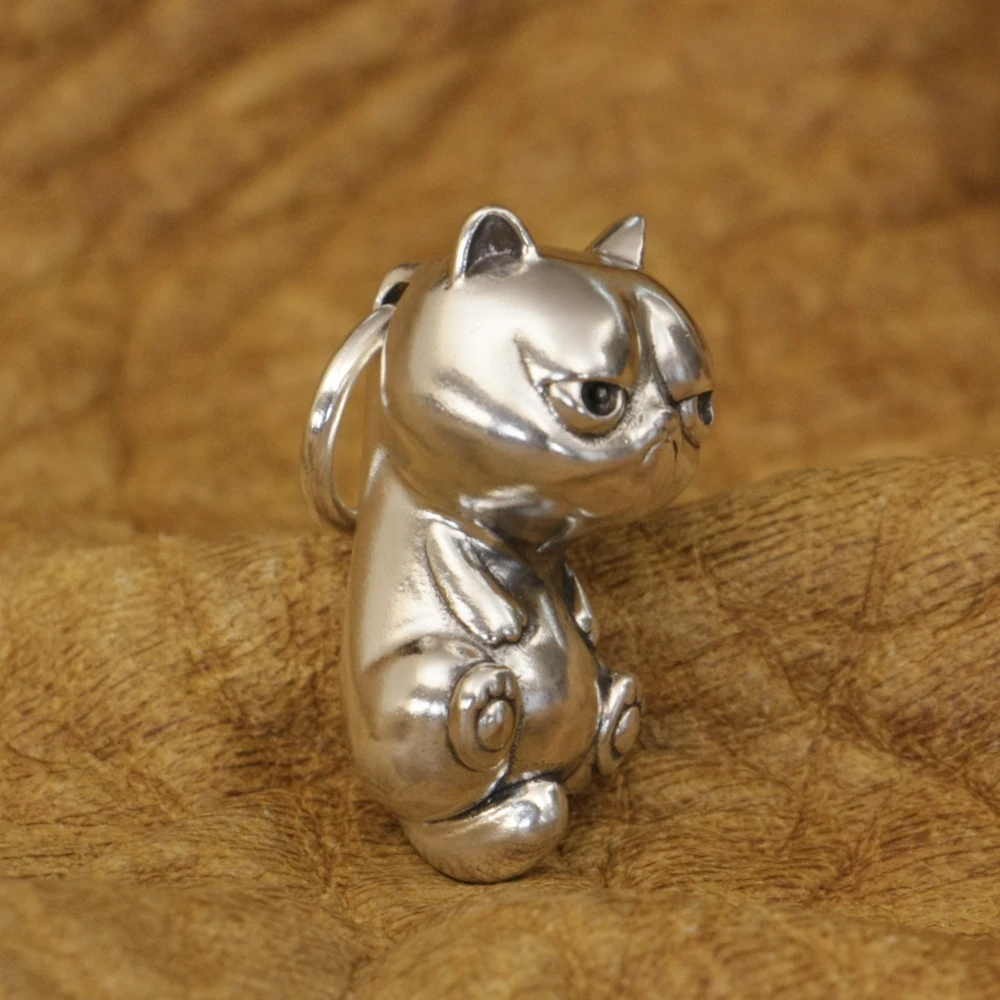 

925 Sterling Silver Cute Little Cat Pendant Q Version Small Animal Jewelry TA364 MZ