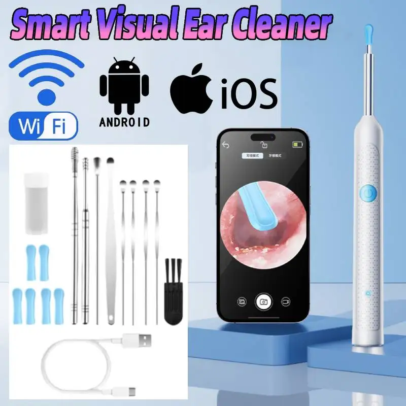 

Умный визуальный отоскоп для чистки ушей с беспроводной камерой Wi-Fi, средство для удаления серы в ушах, перезаряжаемый сборщик ушей, эндоскоп, набор для ухода за здоровьем