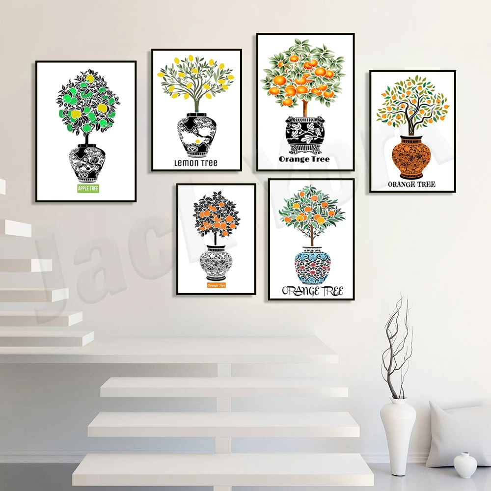 Orange fruit, orange tree, citrus poster, apple print, tree, lemon fruit, lemon tree print, fruit illustration, kitchen decor