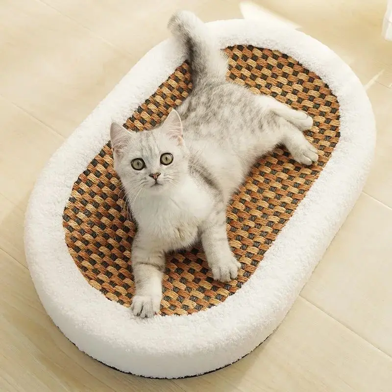 INS Oval Plush Cat Scratching Board Home Pet Dog Cat Wear Resistant Cat Scratching Board Pet Sleeping Bed Pet Scratching Toys