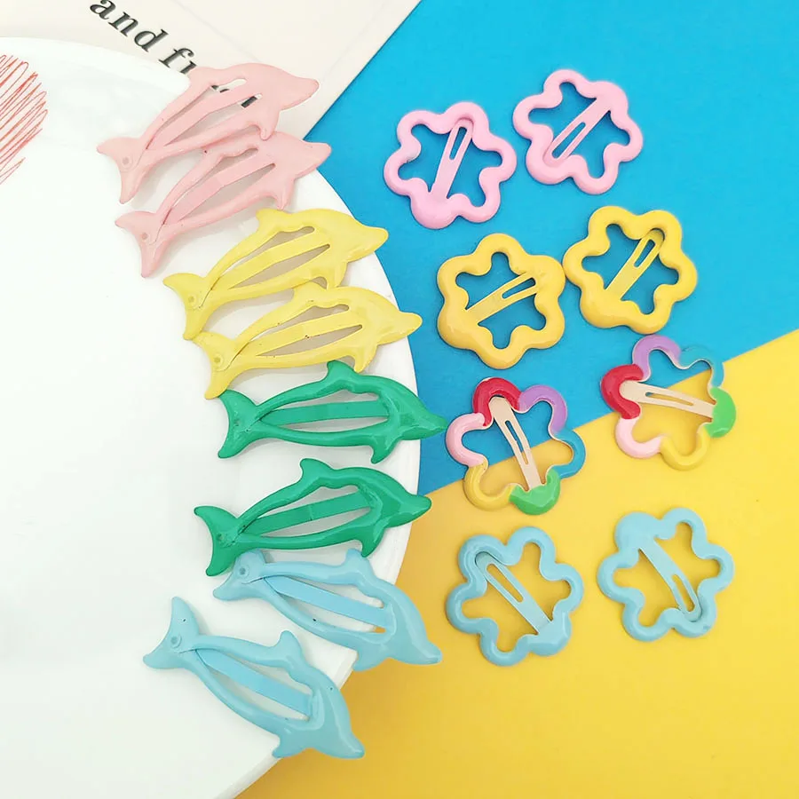 

10pc Cute Mini Flower Dolphin Hairpin Solid Color Sweetly Hair Side Clips Accessory for Women Girls