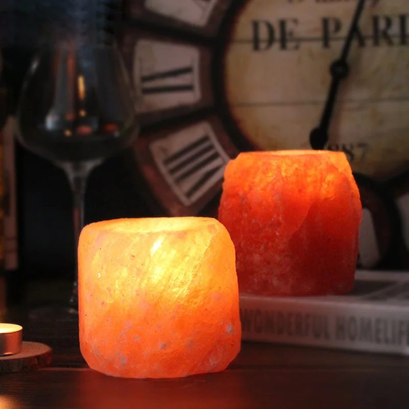 

Natural Rose Mineral Salt Candle Holder Crystal Salt Lamp Romantic Dinner Decor Gift