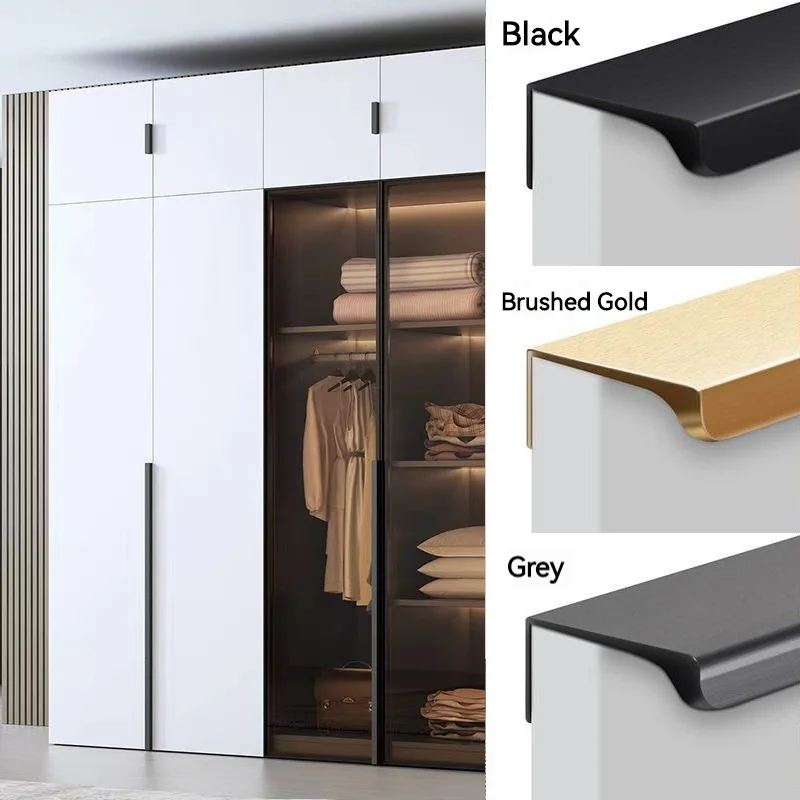 

800-1200mm Invisible Handle Aluminum Alloy Modern Minimalist Cabinet Drawer, Wardrobe Door, No Punching, Top Dark Handle, Black