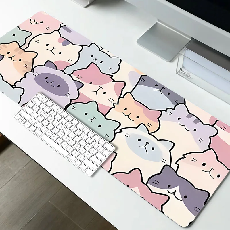 

Pastel Purple Pink & Blue Cute Cartoon Cat Design Mouse Pad Aesthetic Desk Mat with Non-Slip Rubber Base