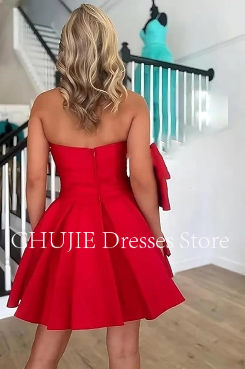 ชุดเดรสค็อกเทลสั้นผ้าออร์แกนซ่าแบบสั่งตัดสำหรับผู้หญิง ทรงเอไลน์ ชุดสำเร็จการศึกษา ชุดงานเลี้ยงคืนสู่เหย้า พร้อมโบว์ ชุดราตรีงานแต่งงานสุดหรู