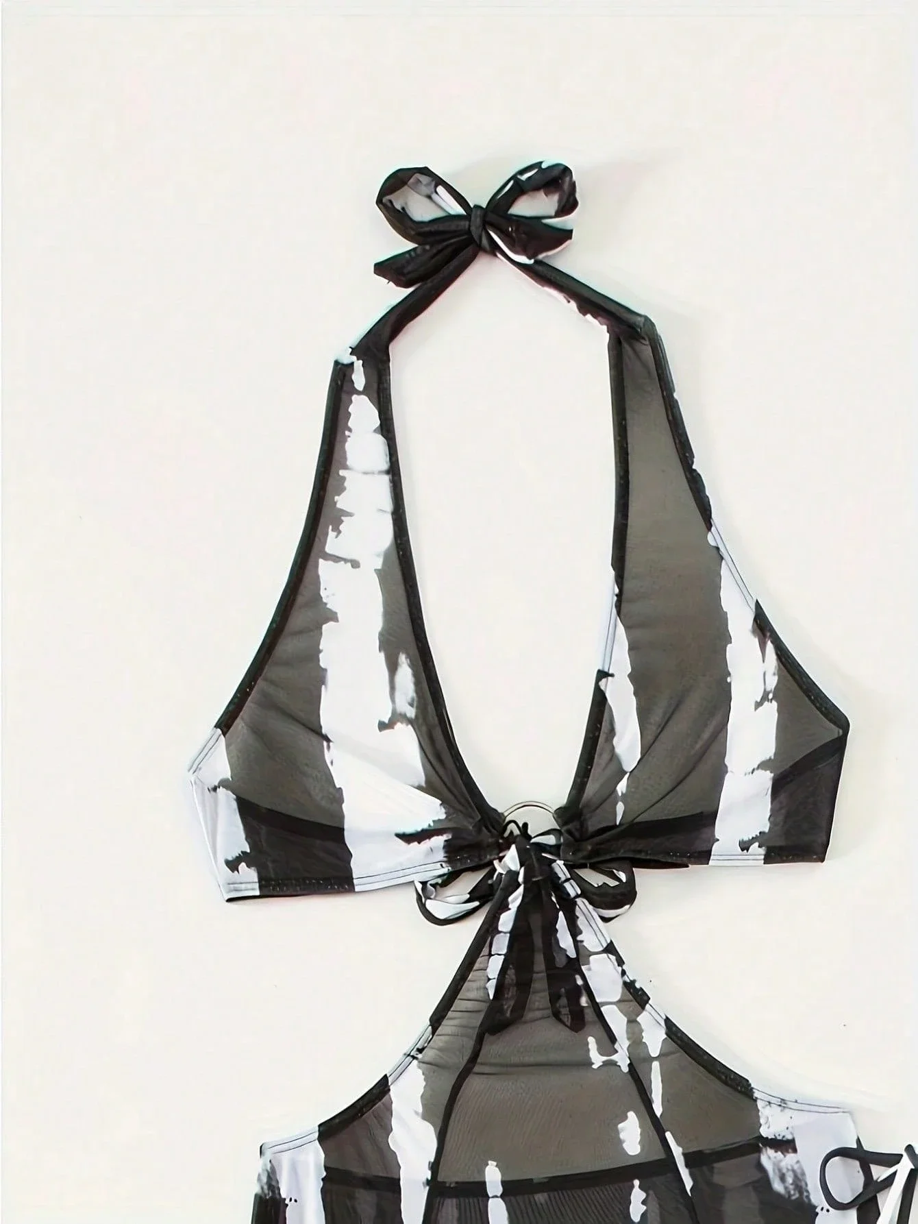 

Женский комплект бикини из 3 предметов: прозрачный сетчатый топ-халтер, треугольный топ и стринги