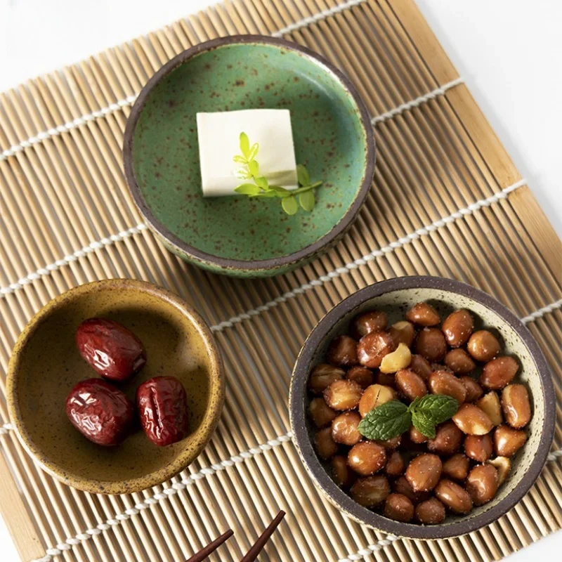 Retro Ceramic Round Sauce Dish Hot Pot Seasoning Dipping Plate Bowl Small Flavor Plates Creative Snack Vinegar Soy Sauce Dishes