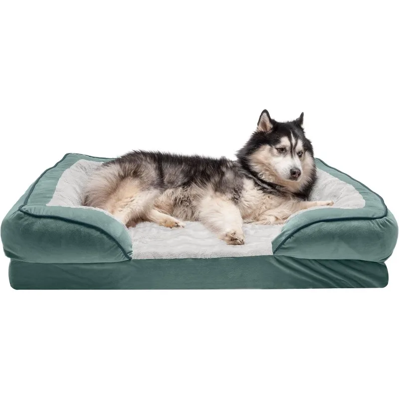 

Memory Foam Dog Bed for Large Dogs w/ Removable Bolsters & Washable Cover, For Dogs Up to 95 lbs - Plush & Velvet Waves Perfect