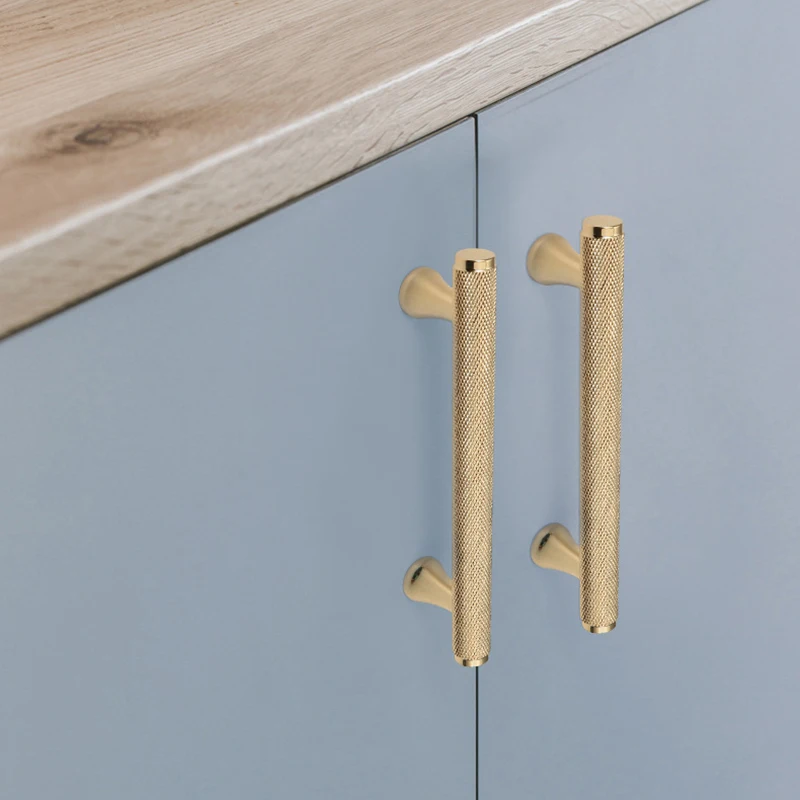 Elegante 4 Uds. Tiradores moleteados de latón macizo para muebles, tiradores para cajones, armario, cocina, tocador, TV, bolígrafos