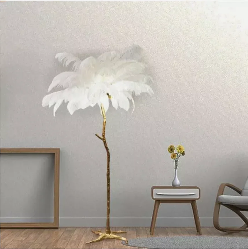 Nordic Ostrich Feather Led Floor Lamp Resin Sofa Bedroom Living Room Home Decor Indoor Bracket Lamp Standing Lamp