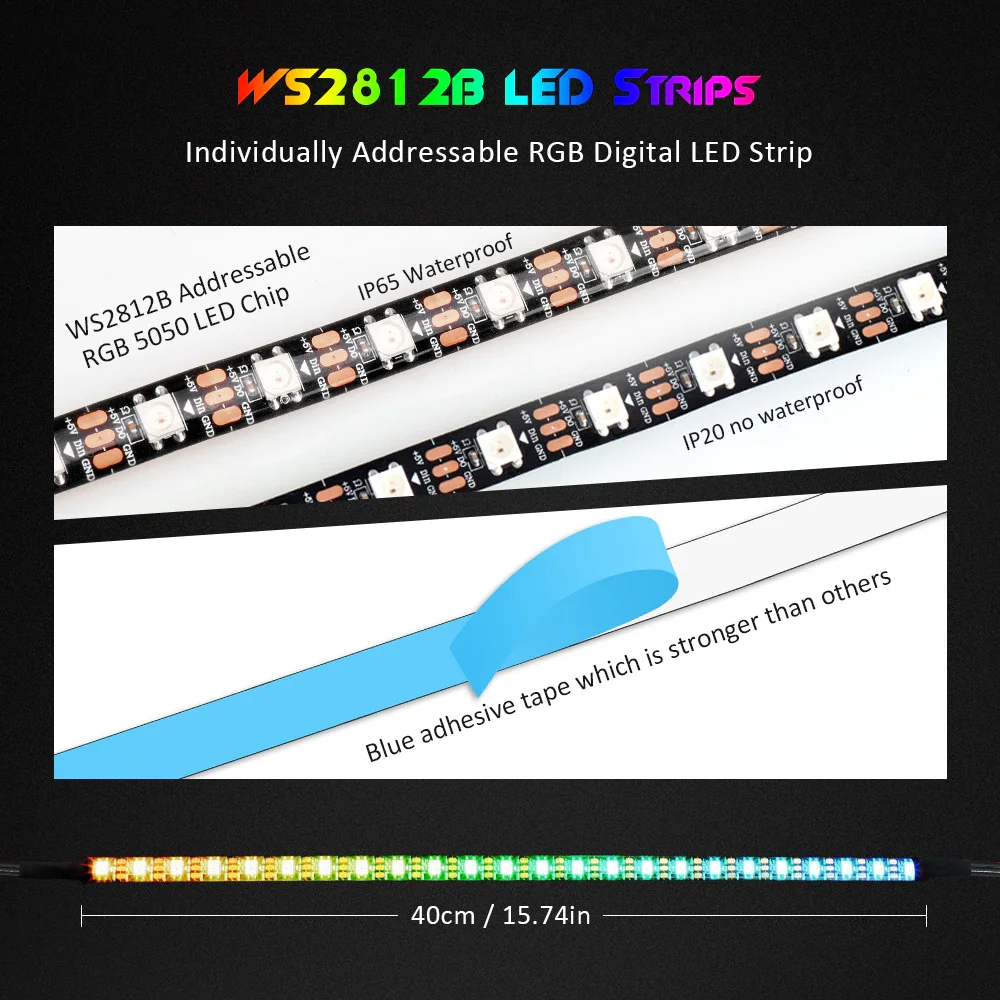 WS2812b RGB PC LED 스트립, 아수스 아우라 싱크/MSI 미스틱 라이트 싱크/기가바이트 RGB 퓨전 2.0 용 (5V 3 핀 주소 지정 가능 LED 헤더)