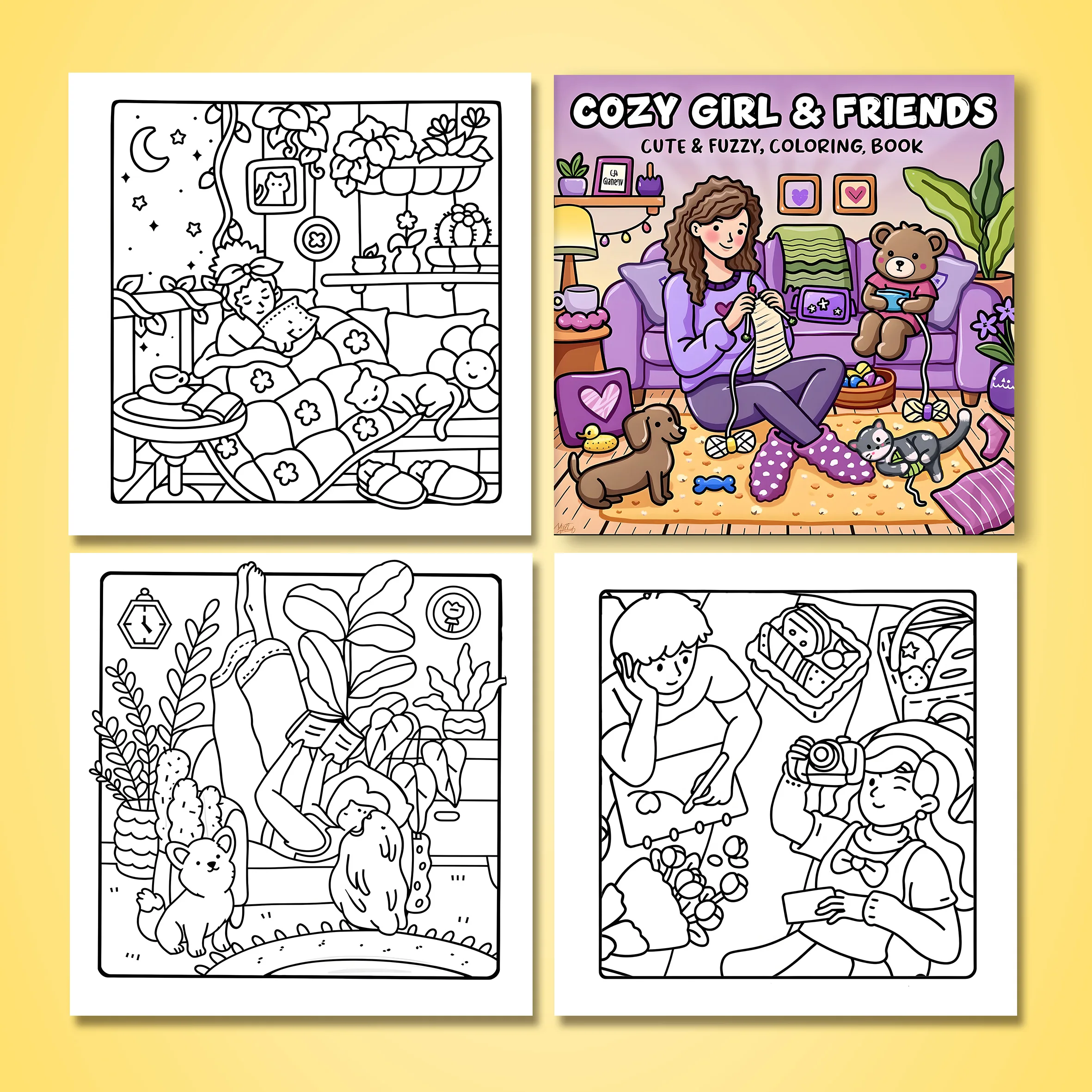 COZY GIRL & FRIENDS Malbuch mit einfachen Mustern für Erwachsene, niedliches Zeichenbuch, perfektes Geschenk für Party und Geburtstag – Detail 4