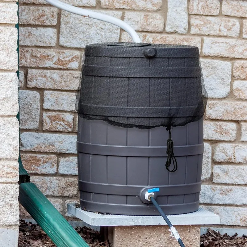 Rainwater Collection Bucket Net Cover with Drawstring Screen Water Barrel Tank Netting for Rain Barrels And Water Collectors
