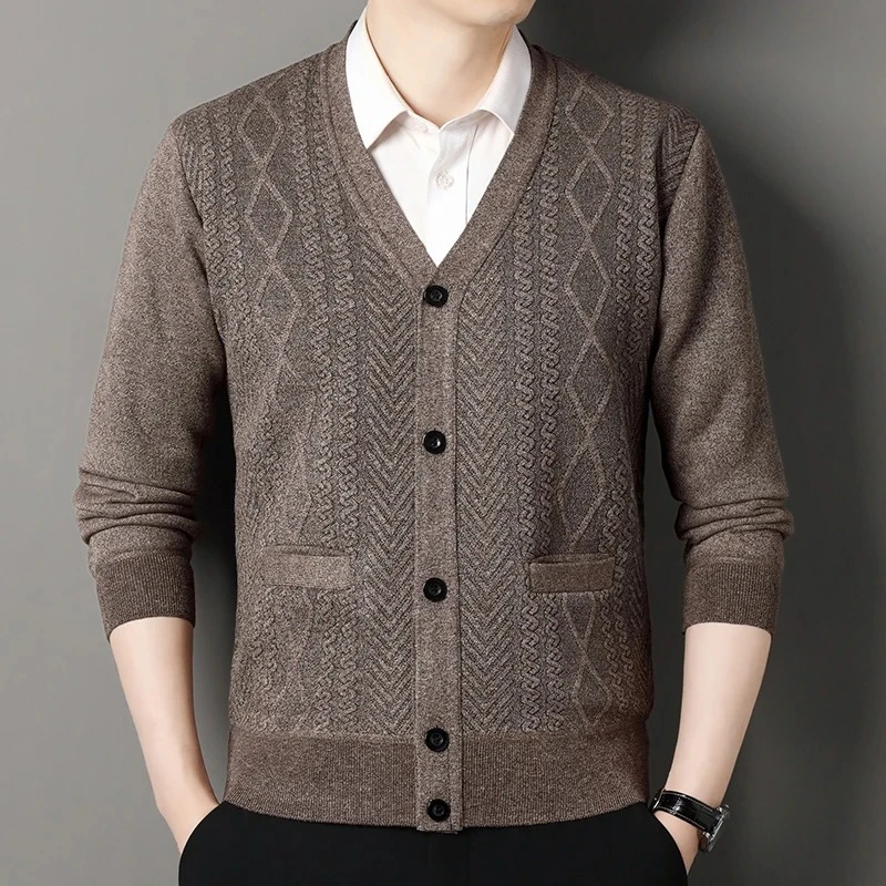 Men's Casual V-neck Cardigan Autumn Winter Knitwear Clothes Button Knit Cardigans Men Knitting Sweaters Outwear Sweater Jacket
