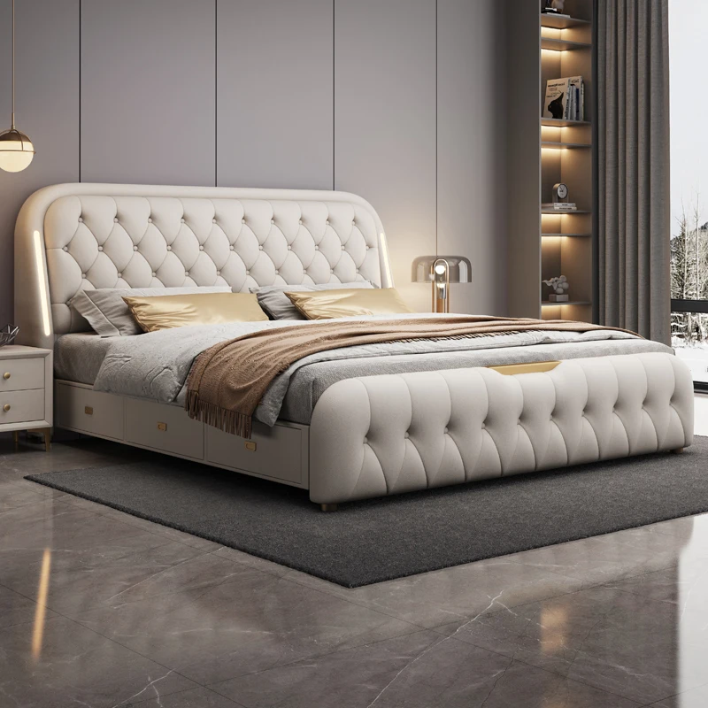 

Safe Leather Bed Multifunctional Storage Modern Human Dog Queen Floor Bed Simple Sleeping Letto Matrimoniale Trendy Furniture