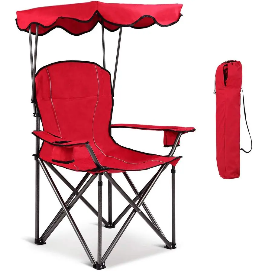 

Camping Chair with Canopy Shade, Folding Lawn Chair with Umbrella Cup Holder amp Carry Bag, Portable Sunshade Chair for Adults