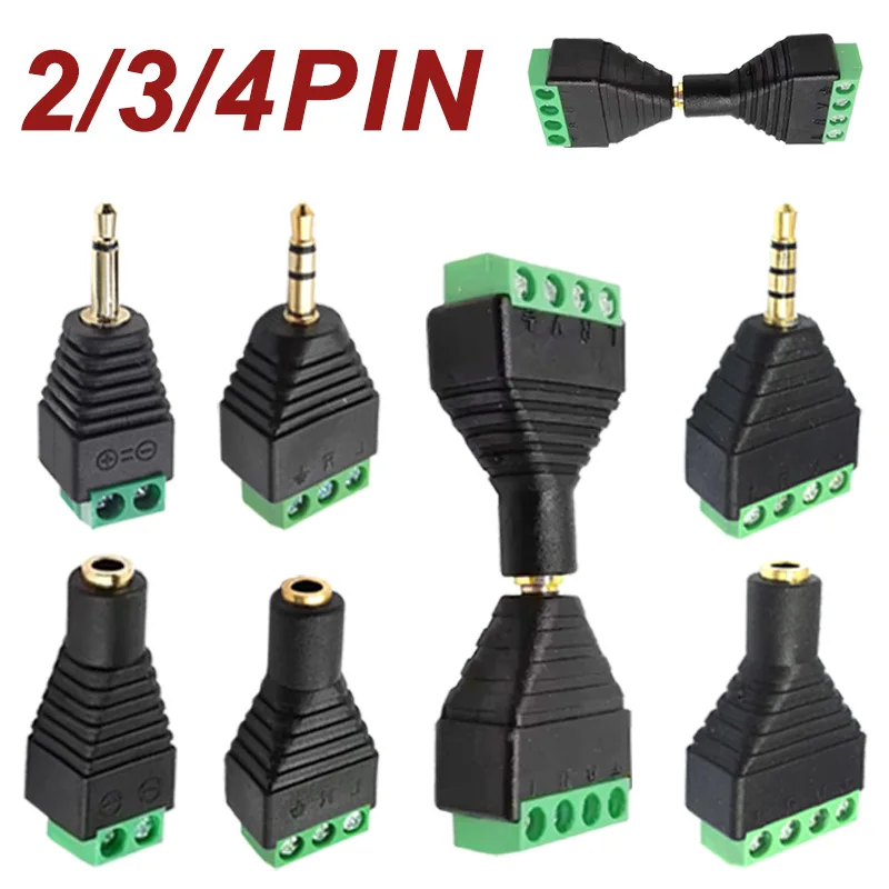 2/4/8Pcs 2/3/4Pin Screw Terminal Audio Connector 3.5mm Male Plug Female Jack Socket Earphone Mono Stereo Audio Convertor